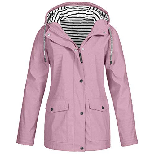 OverDose Damen Winter Sport Style Solide Regenjacke Outdoor Plus Jacken Wasserdichter Regenmantel mit Kapuze Windproof Light Funktionsjacke Open Jacke (U-Rosa,EU-38/CN-M) von OverDose Damen