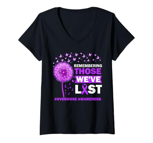 Damen Gedenkstätte für Überdosierungsbewusstsein, Violettes Band T-Shirt mit V-Ausschnitt Damen Gedenkstätte für Überdosierungsbewusstsein, Violettes Band T-Shirt mit V-Ausschnitt von Overdose Awareness Apparel