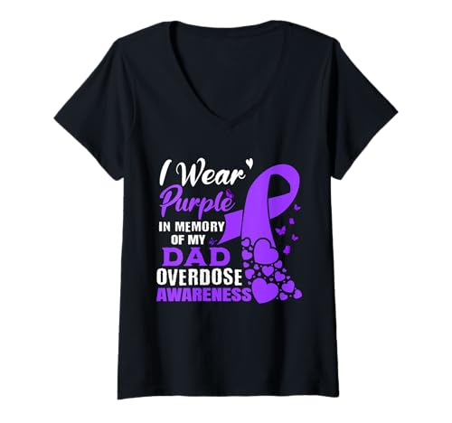 Damen Ich trage Lila in Erinnerung an das Bewusstsein meines Vaters über Überdosis T-Shirt mit V-Ausschnitt Damen Ich trage Lila in Erinnerung an das Bewusstsein meines Vaters über Überdosis T-Shirt mit V-Ausschnitt von Overdose Awareness Apparel
