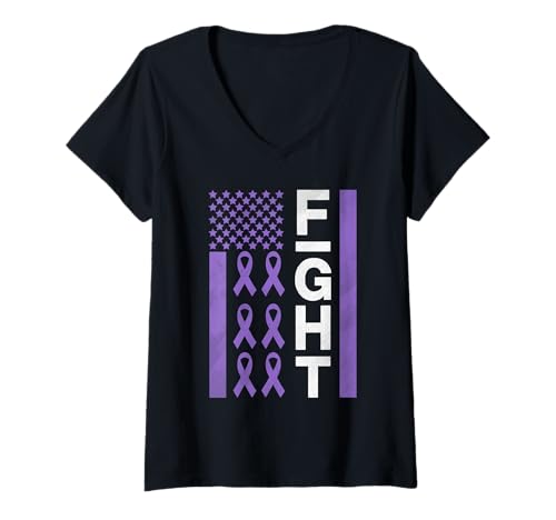Damen Awareness American Flag Purple Fight T-Shirt mit V-Ausschnitt Damen Awareness American Flag Purple Fight T-Shirt mit V-Ausschnitt von Overdose Awareness Fight Flag Purple Gifts