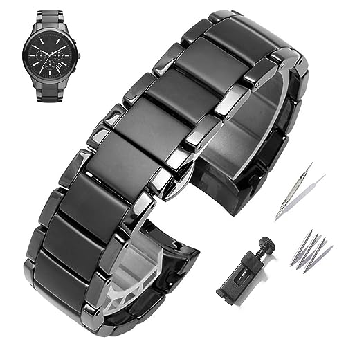 Herren Keramik Uhrenarmband 22mm 24mm for AR1451 AR1452 Schwarz Keramik Uhrenarmbänder Schnelle Veröffentlichung Armband Edelstahl Schmetterlingsschließe Ebogene Enden ( Color : Schwarz , Size : 24mm von Overhil1s