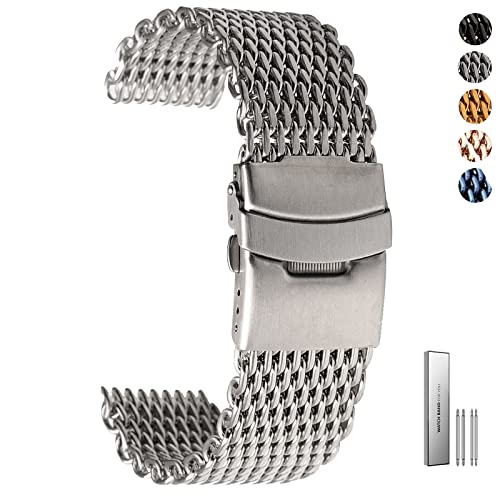 Overhil1s 18/20/22/24mm Quick Release Shark Mesh Edelstahl Uhrenarmband Ersatzarmband Faltschließe Herren Ersatzband Armband Uhrenzubehör (Color : Silver, Size : 22mm) von Overhil1s