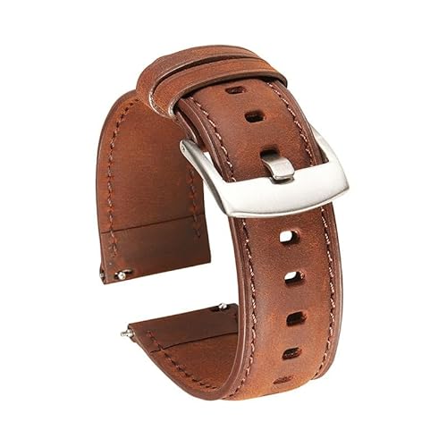 Overhil1s 20/22 mm Echtlederarmband, intelligentes Schnellverschluss-Uhrenarmband, Nubuklederarmband, weiches Lederarmband (Color : Dark brown-silver buckle, Size : 20mm) von Overhil1s