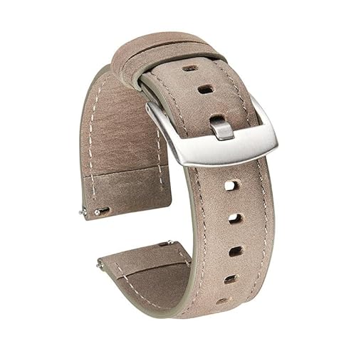 Overhil1s 20/22 mm Echtlederarmband, intelligentes Schnellverschluss-Uhrenarmband, Nubuklederarmband, weiches Lederarmband (Color : Grey-silver buckle, Size : 20mm) von Overhil1s