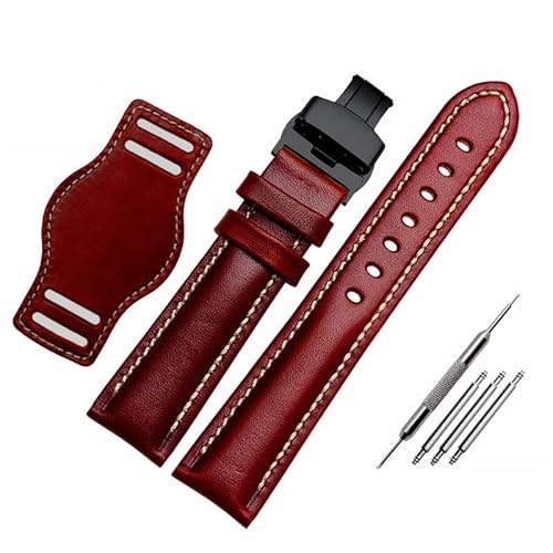 Overhil1s Echtes Lederarmband 18mm 20mm 21mm 22mm Uhrenarmband Mattes Armband mit mattem Armbanduhrenband (Color : Red mat black, Size : 22mm) von Overhil1s