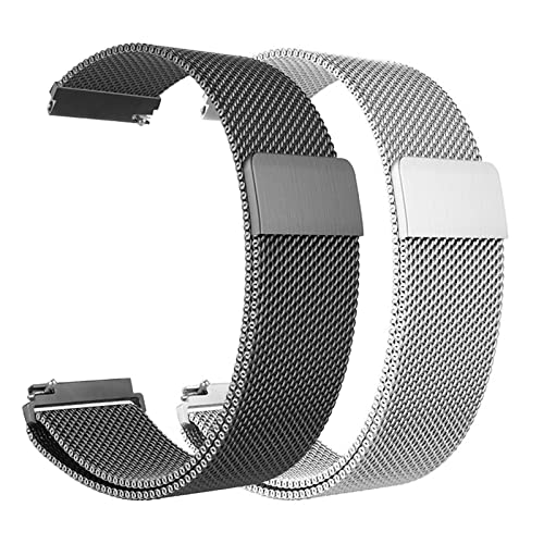 Overhil1s Edelstahl Mesh Uhrenarmband, 18mm 20mm 22mm 24mm Metall Mesh Uhrenarmbänder, Magnetverschluss Schnellverschluss Uhren Ersatzband for Herren Damen (Color : Black and silver, Size : 18mm) von Overhil1s