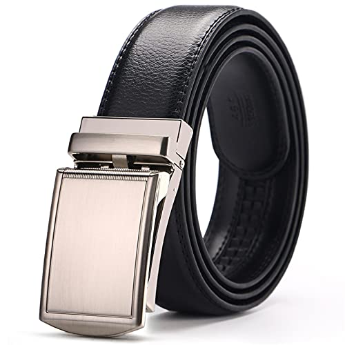 Overhil1s Herren Gürtel, Brauner Ledergürtel für Männer Casual Ratsche Gürtel BUKLE Automatische Legierung Hosenriemen Männliche Männer Gürtel 3,5 cm Breite (Belt Length : 120, Color : Schwarz) von Overhil1s