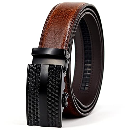 Overhil1s Herren Gürtel, Brauner Ratschengurt für Männer Lederlegierung Automatische Schnalle männliche Hosen-Taille- Gurt 44 "-52" (Belt Length : 115, Color : Brown) von Overhil1s