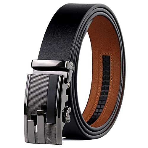 Overhil1s Herren Gürtel, Herren Black Retro Ratsche Gürtel Luxus Matte Metall Schnalle Leder Mann Gürtel Automatische Modeart (Belt Length : 115, Color : Schwarz) von Overhil1s