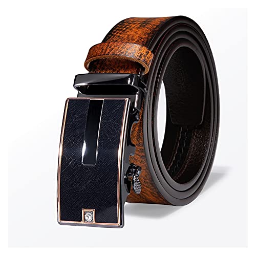 Overhil1s Herren Gürtel, Herren Hochzeitsfeier Leder Automatische Schnallebänder for Männer Orange Braune Leder Cowboy Gürtel Männer (Color : Brown, Size : Length 110cm) von Overhil1s