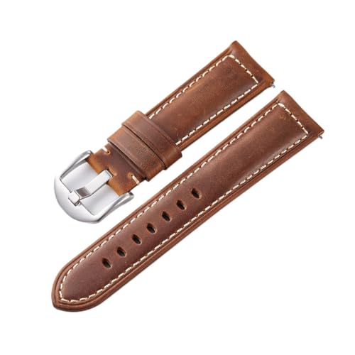 Overhil1s Retro-Uhrenarmband aus Leder, 20/22/24/26 mm, Schnellverschluss-Uhrenarmband, Retro-Uhrenarmband aus echtem Leder, Uhrenzubehör (Color : Dark brown silver buckle, Size : 20mm) von Overhil1s