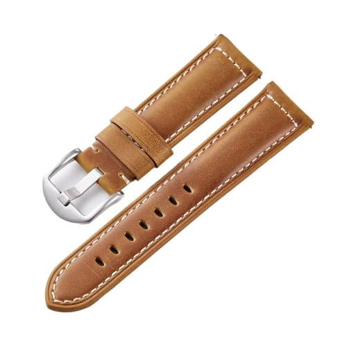 Overhil1s Retro-Uhrenarmband aus Leder, 20/22/24/26 mm, Schnellverschluss-Uhrenarmband, Retro-Uhrenarmband aus echtem Leder, Uhrenzubehör (Color : Light brown silver buckle, Size : 22mm) von Overhil1s