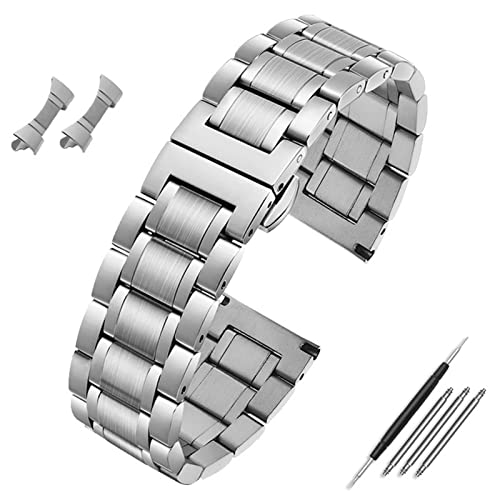 Overhil1s Uhrenarmband, Edelstahlarmband Arc Mouth Flat Mouth Uhrenzubehör 14mm 15mm 16mm 17mm 18mm 19mm 20mm 21mm 22mm 23mm 24mm Metall Armbanduhren Band (Color : Silver, Size : 15mm) von Overhil1s