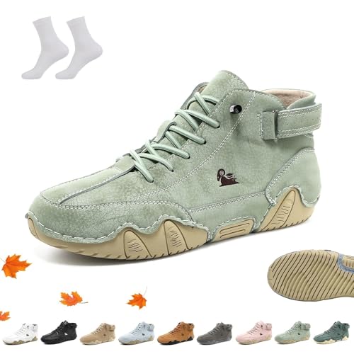 Overhil1s Unisex Ultra-bequemer Barfußschuhe aus Leder, Alpaca Barfuss Schuhe Ergonomischer Wasserdichte Atmungsaktive ldeck Barfussschuh Leichte Wanderschuhe mit Klettverschluss(Light Green,36 EU) von Overhil1s