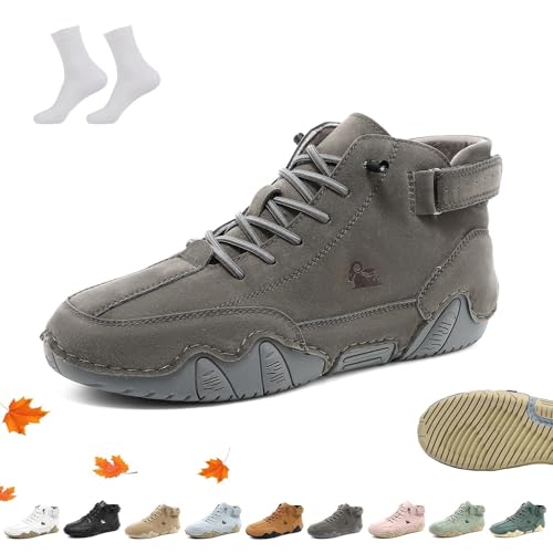 Unisex Ultra-bequemer Barfußschuhe aus Leder, Alpaca Barfuss Schuhe Ergonomischer Wasserdichte Atmungsaktive Orthopädische ldeck Barfussschuh Leichte Wanderschuhe mit Klettverschluss(Grau,41 EU) von Overhil1s