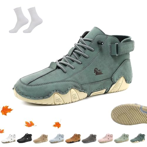 Unisex Ultra-bequemer Barfußschuhe aus Leder, Alpaca Barfuss Schuhe Ergonomischer Wasserdichte Atmungsaktive Orthopädische ldeck Barfussschuh Leichte Wanderschuhe mit Klettverschluss(Grün,39 EU) von Overhil1s