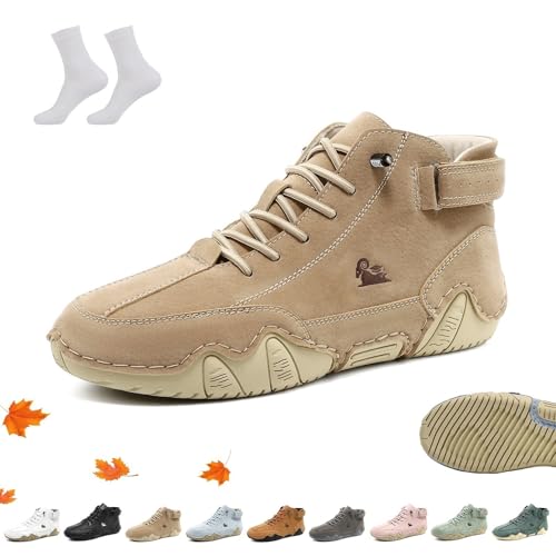 Unisex Ultra-bequemer Barfußschuhe aus Leder, Alpaca Barfuss Schuhe Ergonomischer Wasserdichte Atmungsaktive Orthopädische ldeck Barfussschuh Leichte Wanderschuhe mit Klettverschluss(Khaki,47 EU) von Overhil1s