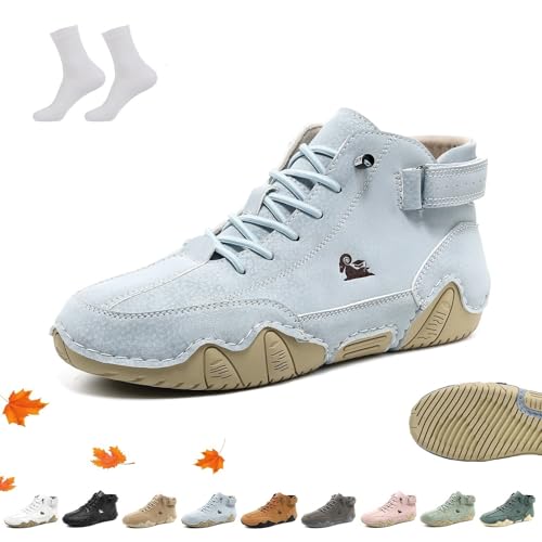 Unisex Ultra-bequemer Barfußschuhe aus Leder, Alpaca Barfuss Schuhe Ergonomischer Wasserdichte Atmungsaktive Orthopädische ldeck Barfussschuh Leichte Wanderschuhe mit Klettverschluss(Light Blue,42 EU) von Overhil1s