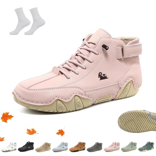Unisex Ultra-bequemer Barfußschuhe aus Leder, Alpaca Barfuss Schuhe Ergonomischer Wasserdichte Atmungsaktive Orthopädische ldeck Barfussschuh Leichte Wanderschuhe mit Klettverschluss(Pink,36 EU) von Overhil1s