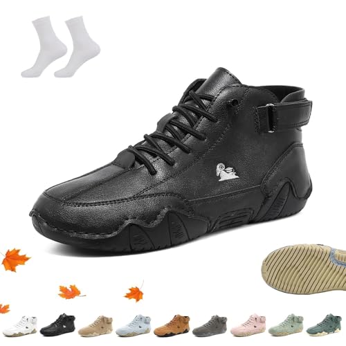 Unisex Ultra-bequemer Barfußschuhe aus Leder, Alpaca Barfuss Schuhe Ergonomischer Wasserdichte Atmungsaktive Orthopädische ldeck Barfussschuh Leichte Wanderschuhe mit Klettverschluss(Schwarz,37 EU) von Overhil1s