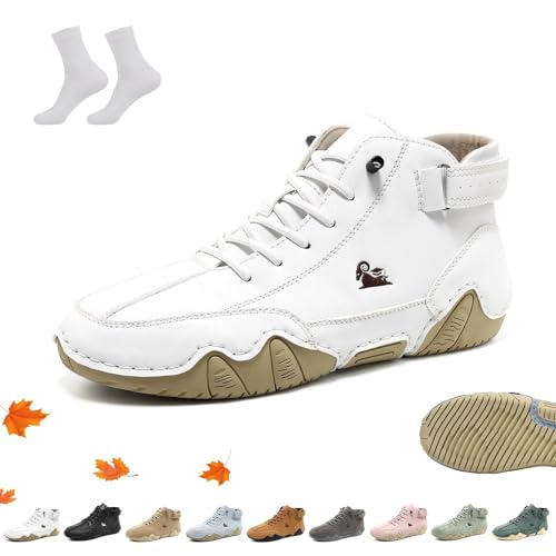Unisex Ultra-bequemer Barfußschuhe aus Leder, Alpaca Barfuss Schuhe Ergonomischer Wasserdichte Atmungsaktive Orthopädische ldeck Barfussschuh Leichte Wanderschuhe mit Klettverschluss(Weiß,37 EU) von Overhil1s