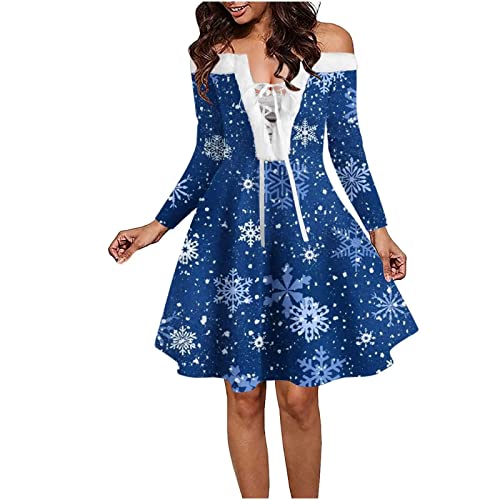 OverstepA Weihnachtskleid Damen Weihnachtsfrau Kostüm Damen Weihnachtskleider Damen Weihnachts Kostüm Damen Weihnachtsrock Pop (blau, L) OA7001 von OverstepA