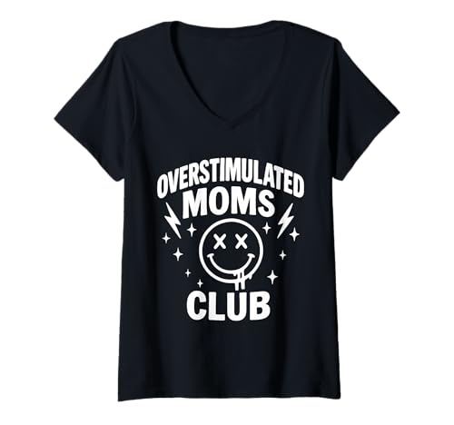 Damen Overstimulated Moms Club Minimalistische Grafik T-Shirt mit V-Ausschnitt Damen Overstimulated Moms Club Minimalistische Grafik T-Shirt mit V-Ausschnitt von Overstimulated Moms Club