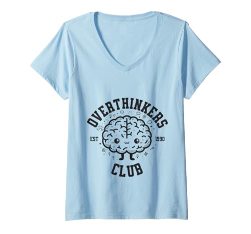 Damen Overthinkers Club gegründet 1990, lustiges süßes Gehirn T-Shirt mit V-Ausschnitt von Overthinkers Club