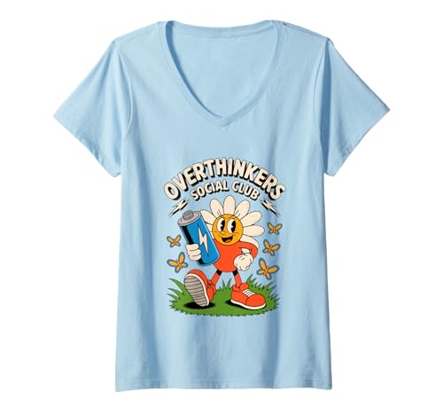 Damen Overthinkers Social Club, Spaß im Retro-Stil T-Shirt mit V-Ausschnitt Damen Overthinkers Social Club, Spaß im Retro-Stil T-Shirt mit V-Ausschnitt von Overthinkers Unite Creative Expression
