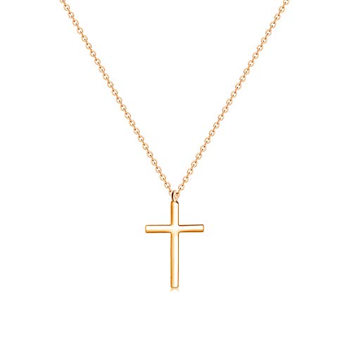 Ovian Halskette mit Kreuz-Anhänger für Herren, 18 Karat vergoldet, Edelstahl, einfache solide Kreuz-Halskette, christlicher Schmuck für Damen, Metall von Ovian