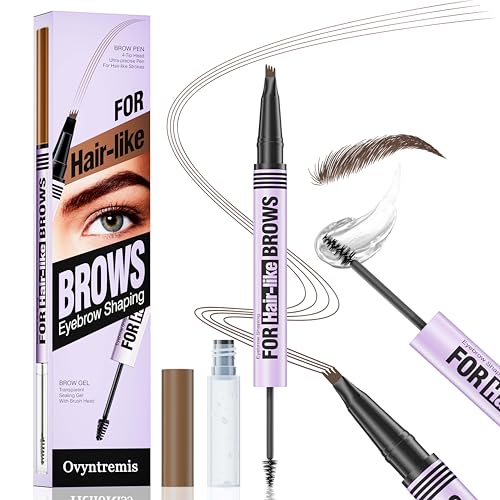 Augenbrauenstift, 3D, wasserfest, mit Microblading-Pinsel, präziser Stift für natürliche Augenbrauen, langlebig, Make-up, wasserfest, für einen natürlichen Augenbrauen-Effekt (Braun) von Ovyntremis