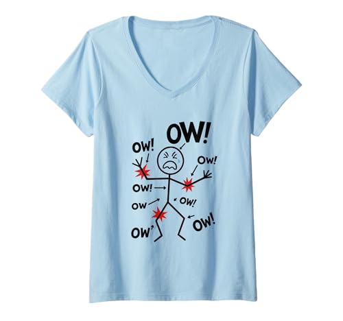 Damen Ow Ow Ow Strichfigur Ow Charakter Chronische Schmerzen Bewusstsein T-Shirt mit V-Ausschnitt Damen Ow Ow Ow Strichfigur Ow Charakter Chronische Schmerzen Bewusstsein T-Shirt mit V-Ausschnitt von Ow Ow Ow Ow Ow Ow Ow Character Stick Figure