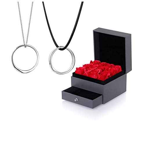 Halskette, Ring, Halskette, ein Paar Paar-Anhänger aus Sterlingsilber, Schlüsselbeinkette für Herren und Damen, Valentinstagsgeschenk (mit Geschenkbox), Halskette für Damen (Farbe: C) (BB), Happy Ho von OwKay