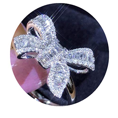 OwKay Eleganter Bogen-Diamantring, Leiter-Diamantring, Temperament, weiblicher Ehering, Silber, 6, Größe: 10, Farbe: Silber (Farbe: Silber, Größe: 8) von OwKay