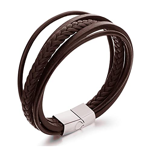 OwKay schmuck Schmuck Klassisches gewebtes mehrschichtiges schwarzbraunes Leder-Boho-Armband für Männer und Frauen Charm-geflochtene schwarze Armbänder (Farbe: Braun) Happy House von OwKay