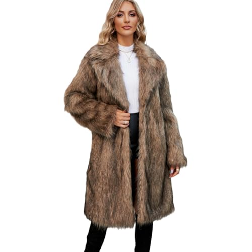 Fur Coats For Women Faux Long Sleeve Lapel Fluffy cardigan Fashion Open Front Long Shaggy Coat Outerwe Outerwear (Light Brown, M) von Owegvia