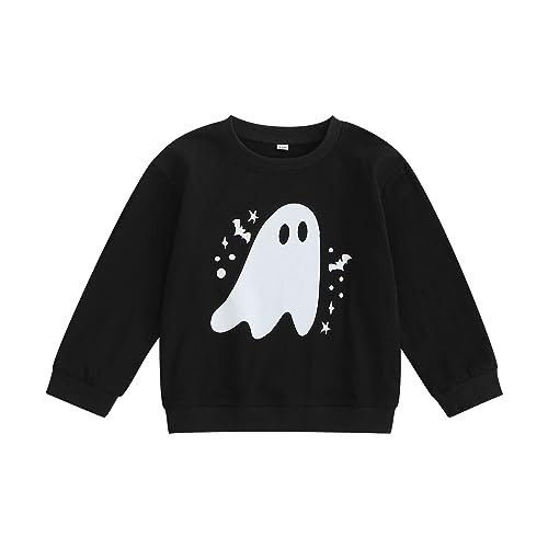 Kleinkind Halloween-Outfit Langarm Crewneck Kürbis Druck Pullover Tops Halloween Kleinkind Shirt Unisex-Kleidung (Q05-Black, 9-10 Years) von Owegvia