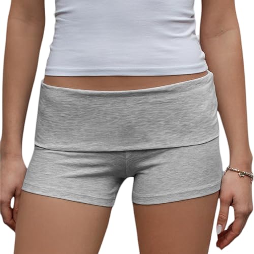 Knit Shorts für Damen Y2k Slim Yoga Casual Solid Color Fold Over Low Waist Lounge Bottoms Booty (Gray, L) von Owegvia