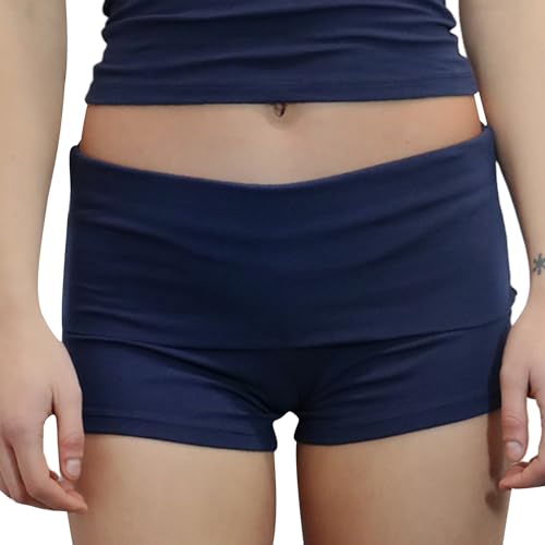 Knit Shorts für Damen Y2k Slim Yoga Shorts Casual Solid Color Fold Over Low Waist Lounge Shorts Bottoms Booty Short (Blue, M) von Owegvia