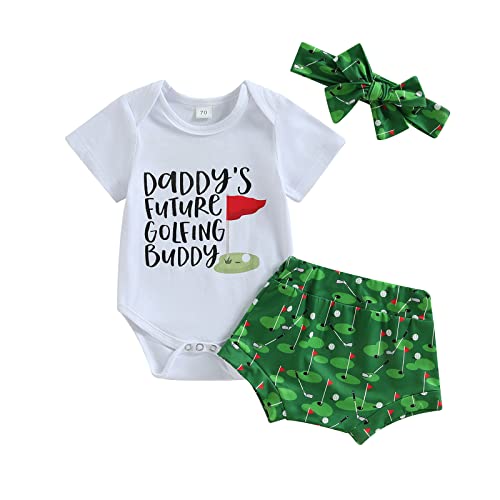 Owegvia Baby Boys Clothes Anzüge Letter Print Kurzarm Rundhalsausschnitt Strampler Golf Print Shorts Stirnband Baby Boy Outfits (Green, 6-12 Months) von Owegvia