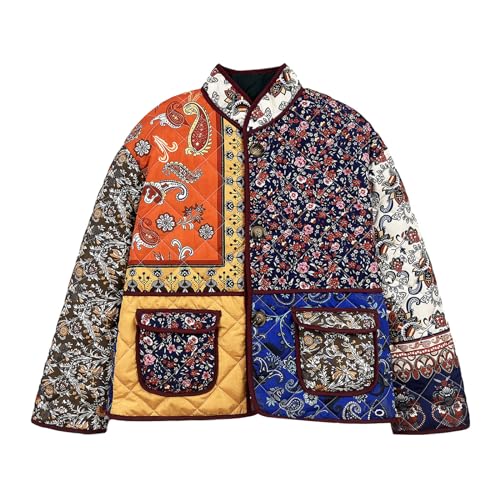 Owegvia Damen Floral Print Puffer Jacke Winter warm gesteppt Mantel lange Ärmel Button Up leichte gepolsterte Jacken (Multi-color, M) von Owegvia