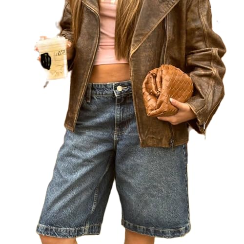 Owegvia Jorts Y2k Womens Knee Length Denim Shorts High Waist Baggy Jean Shorts Bermuda Shorts Straight Leg Carpenter Shorts (B- Blue, M) von Owegvia