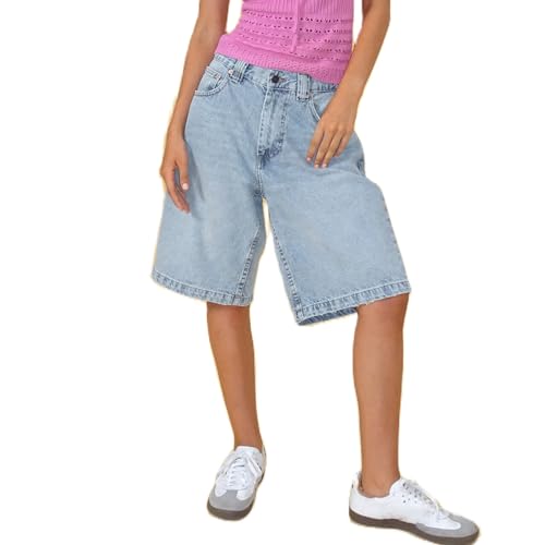 Owegvia Jorts Y2k Womens Knee Length Denim Shorts High Waist Baggy Jean Shorts Bermuda Shorts Straight Leg Carpenter Shorts (D- Light Blue, XXL) von Owegvia