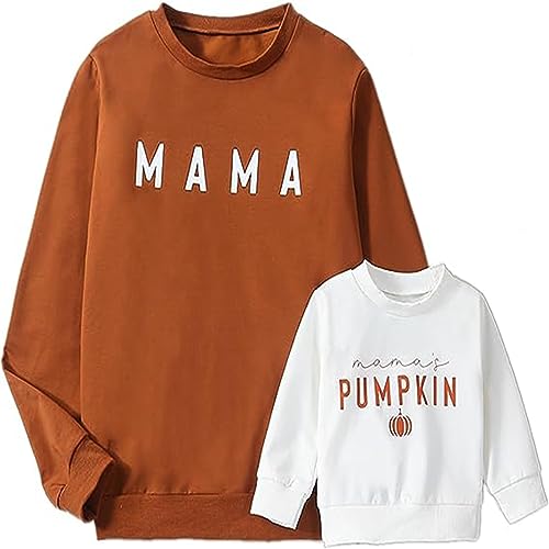 Owegvia Mommy and Me Matching Outfits Letters Print Long Sleeve Crew Neck Fall Pullover Mommy and Me Halloween Costumes (Adult, Brown Mom, L) von Owegvia