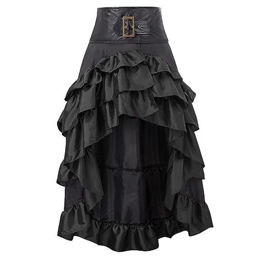 Owegvia Renaissance Kostüm Frauen Gothic Steampunk Rock High-Low Gürtel Rock Viktorianischen Rock Cosplay Kostüm Maxi Röcke, Schwarz 01, 48 Owegvia Renaissance Kostüm Frauen Gothic Steampunk Rock High-Low Gürtel Rock Viktorianischen Rock Cosplay Kostüm Maxi Röcke, Schwarz 01, 48 von Owegvia
