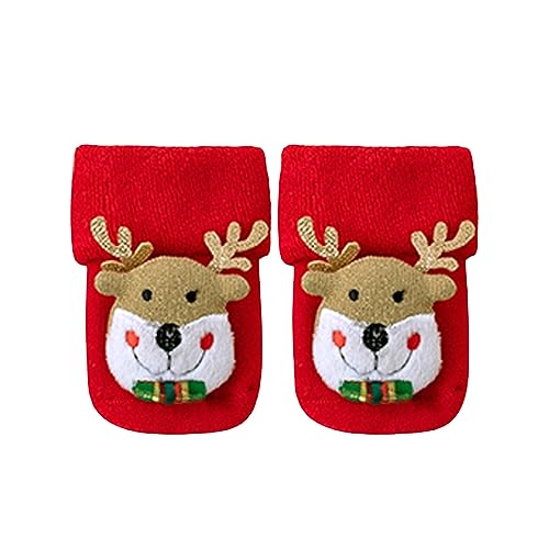 Owegvia Weihnachten Fuzzy SockenSlipper Socken Kinder Winter Warm Holiday Socken Crew Weihnachten Socken Bulk Für Baby Mädchen Jungen (Christmas Deer, 0-6 Months) von Owegvia