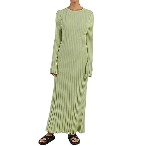 Sweater Dress for Women 2023 Elegant Long Sleeve Crew Neck Ribbed Knit Solid Fall Bodycon Maxi Dress Streetwear (Green 01, L) von Owegvia