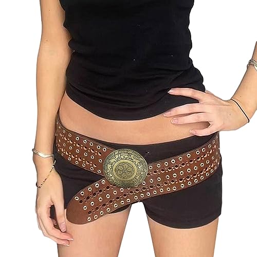 Women Y2k Waist Bag Western Studded Fanny Pack Vintage Fashion Crossbody Belt Bag for Outdoors Sports Hiking (02 Brown, 112cm) von Owegvia