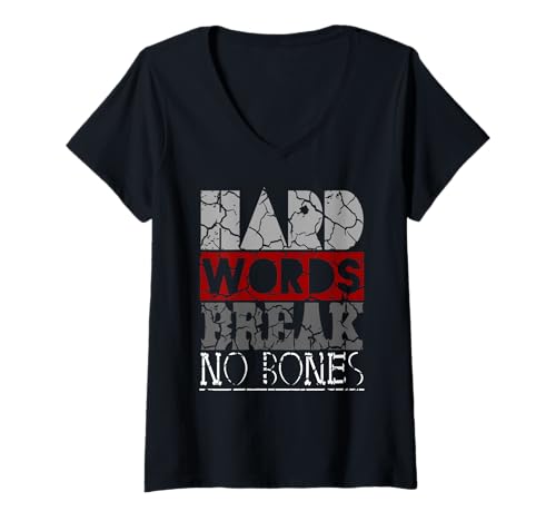 Damen Harte Worte brechen Keine Knochen T-Shirt mit V-Ausschnitt von Owens Online Ventures Inc