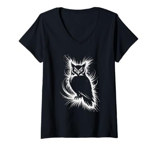 Damen Eule Silhouette Kunst T-Shirt mit V-Ausschnitt Damen Eule Silhouette Kunst T-Shirt mit V-Ausschnitt von Owl Art